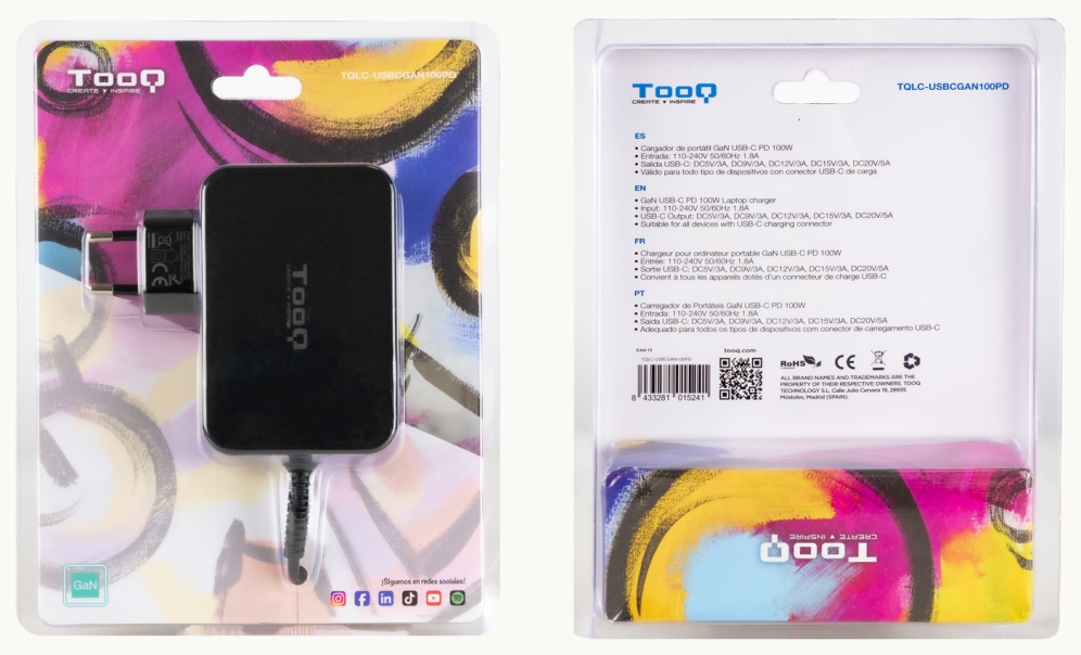 TooQ TQLC-USBCGAN100PD cargador de dispositivo móvil Portátil, Universal Corriente alterna Interior