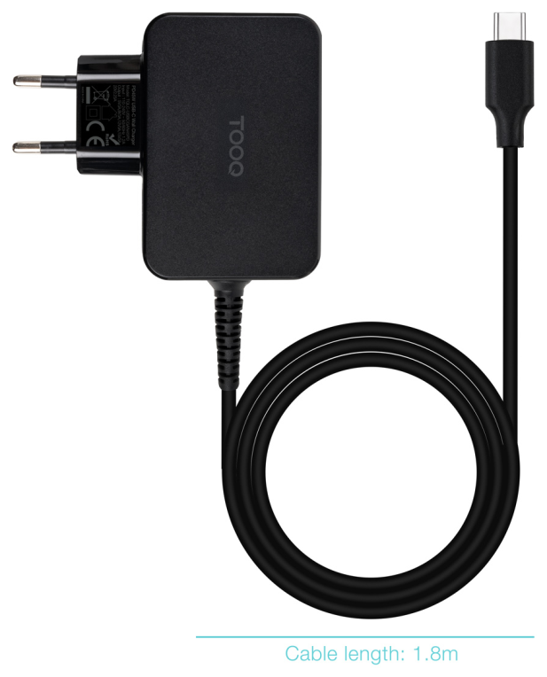 TooQ Cargador de portátil GAN USB-C PD 45W, Negro