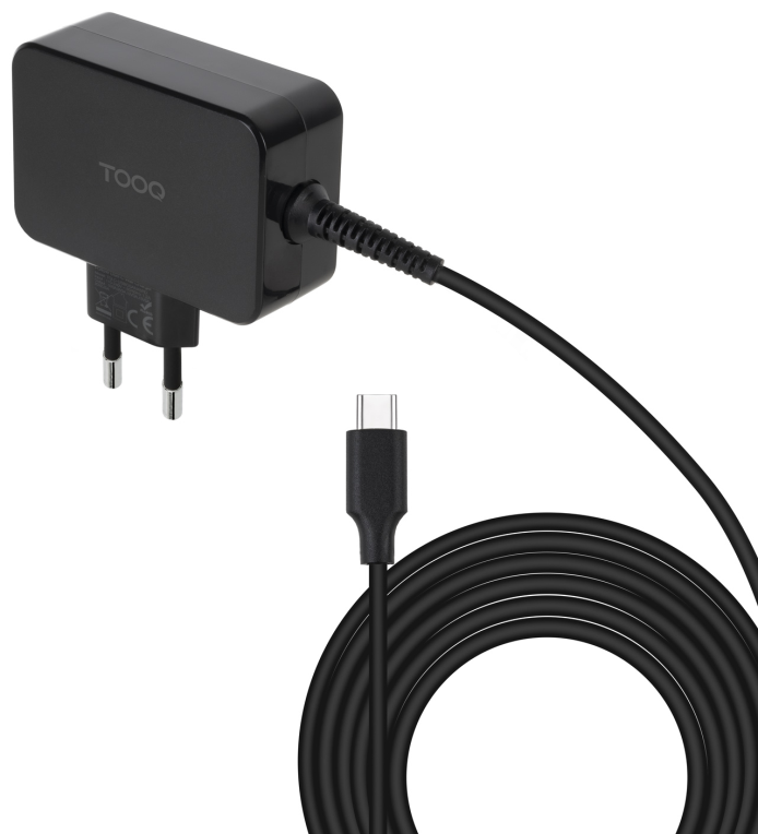 TooQ Cargador de portátil GAN USB-C PD 45W, Negro