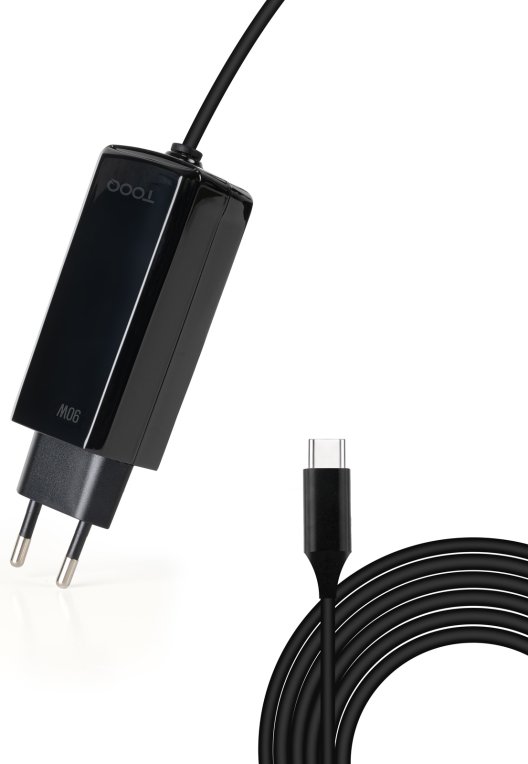 TooQ Cargador de portátil GAN USB-C PD 90W, Negro