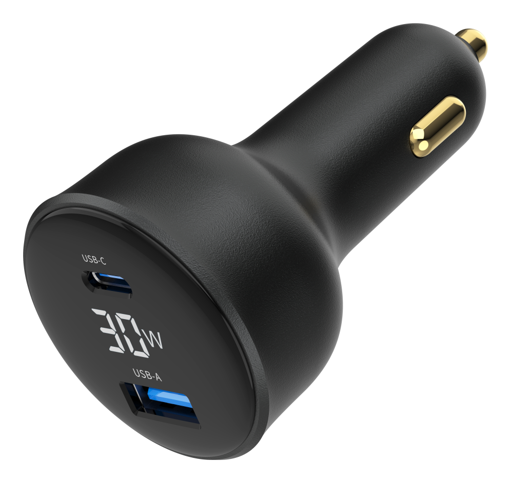 Gembird TA-UC-AC2PD30LCD-CAR-01 cargador de dispositivo móvil Universal Negro Encendedor de cigarrillos Carga rápida Auto