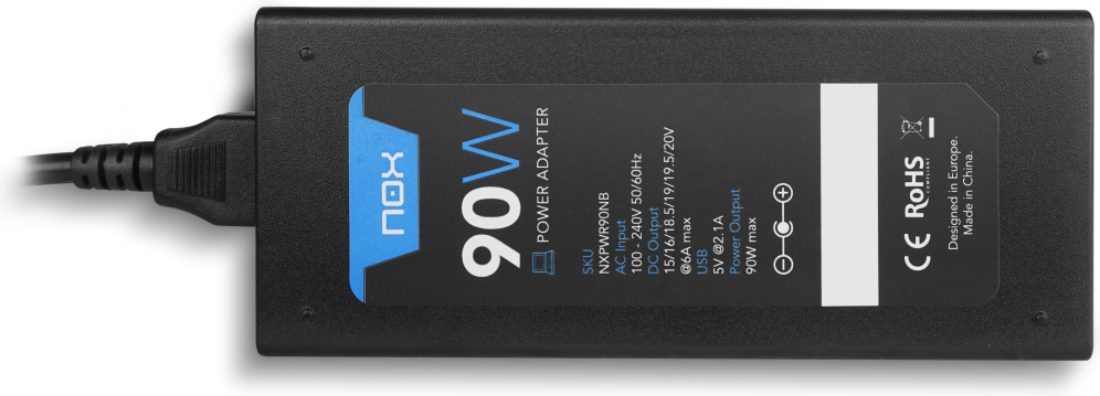 NOX NXPWR90NB adaptador e inversor de corriente Interior 90 W Negro