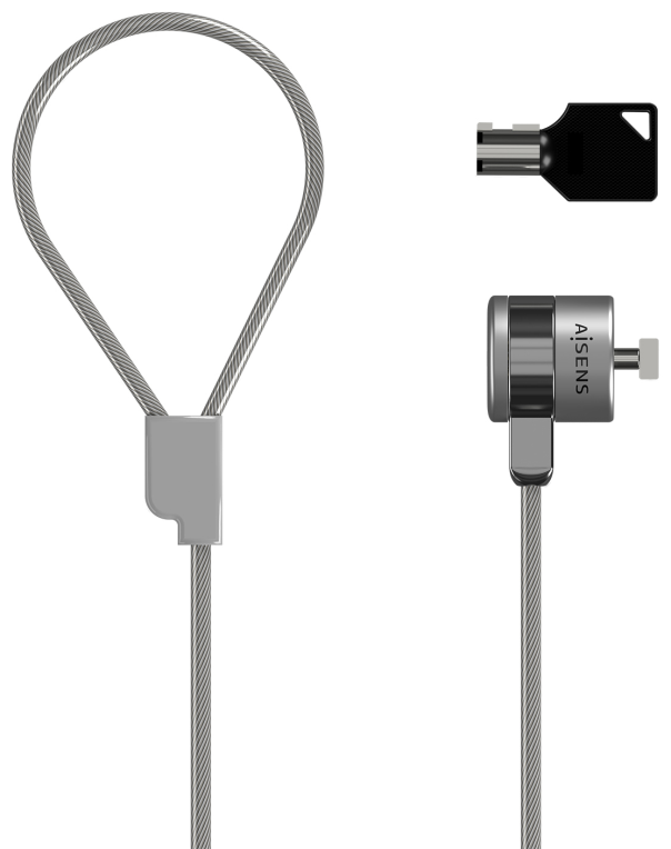 AISENS Cable de Seguridad con Cerradura de Llave para Ordenador, Monitor, Portatil 1.5 m