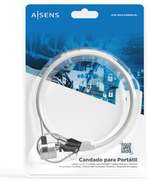 AISENS Cable de Seguridad con Cerradura de Llave para Ordenador, Monitor, Portatil 1.5 m