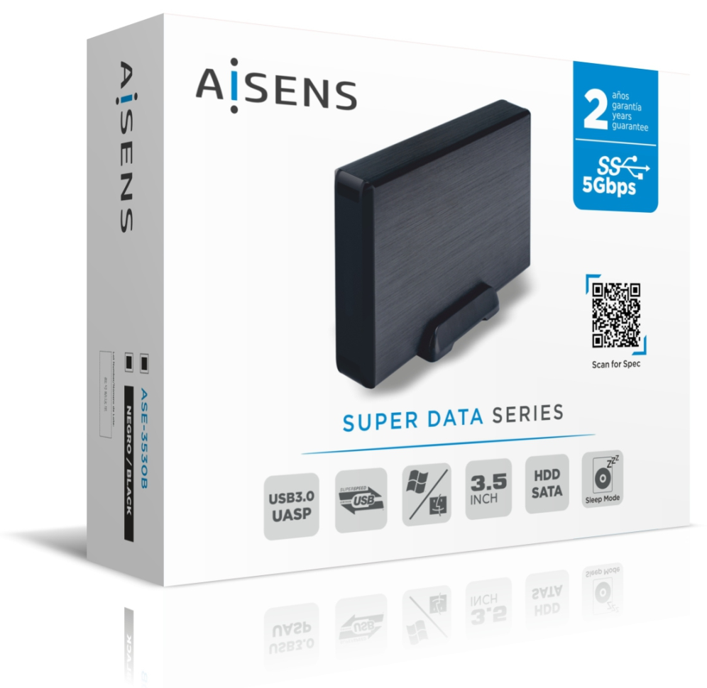AISENS Caja externa 3,5" ASE-3530B SATA a USB 3.0/USB 3.1 Gen1, Negra