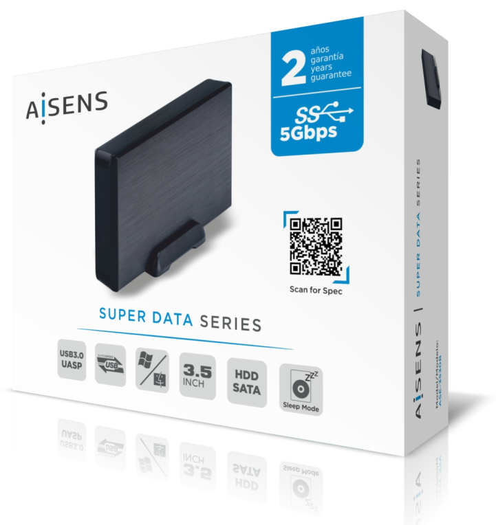 AISENS Caja externa 3,5" ASE-3530B SATA a USB 3.0/USB 3.1 Gen1, Negra