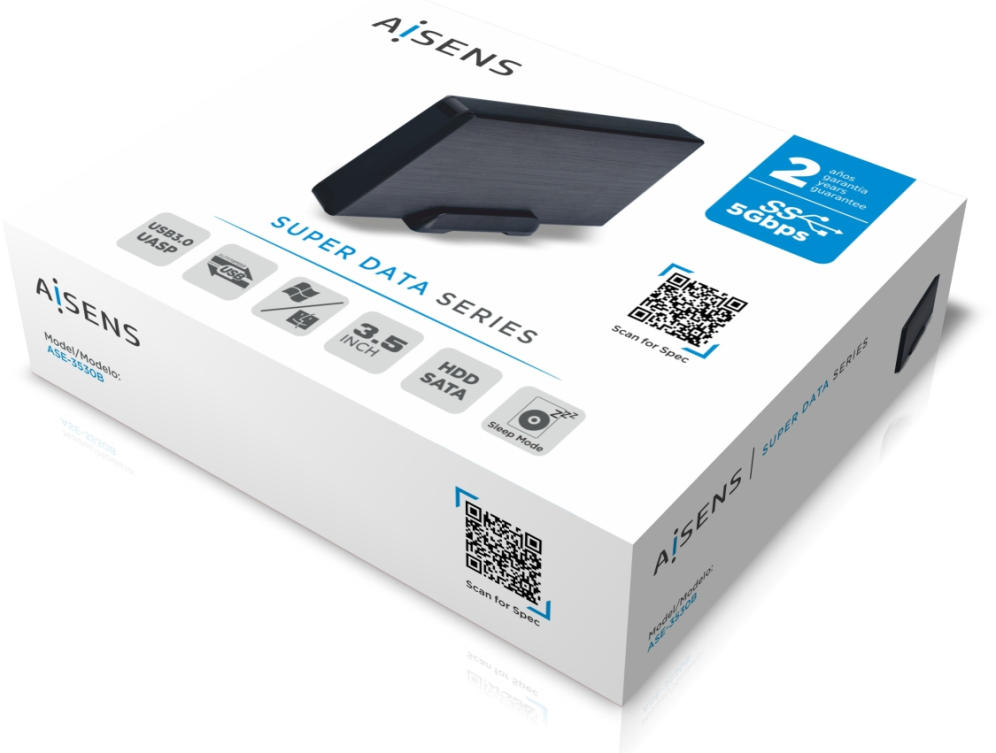 AISENS Caja externa 3,5" ASE-3530B SATA a USB 3.0/USB 3.1 Gen1, Negra