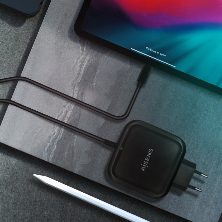 AISENS Cargador 65W PD3.0 QC3.0 1XUSB-C 1.2M, Negro
