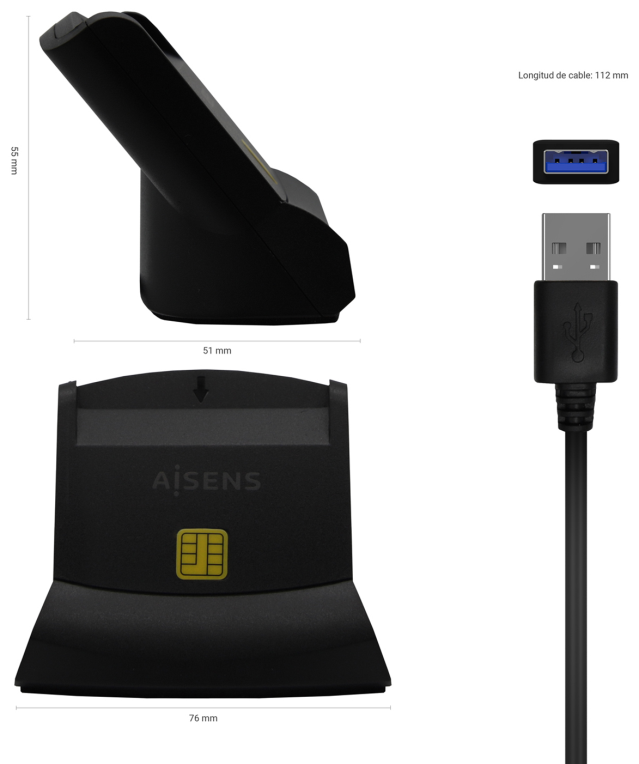 AISENS Lector de Tarjeta Inteligente DNI, Negro