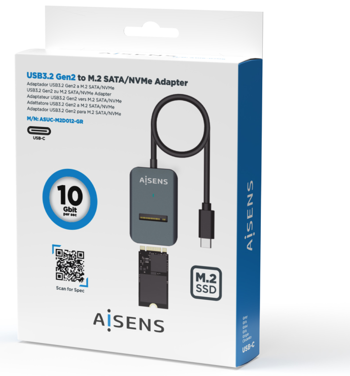 AISENS USB-C Dock M.2 (NGFF) ASUC-M2D012-GR SATA/NVMe A USB3.1 Gen2, Gris