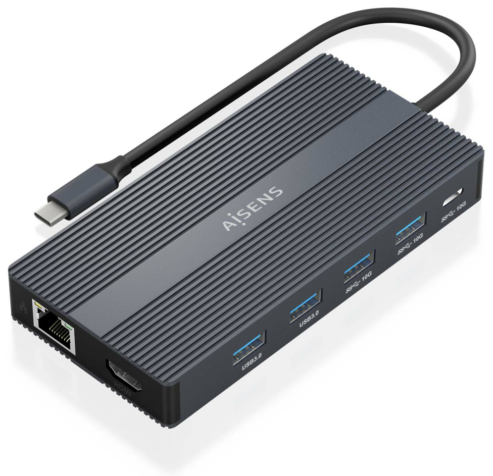 AISENS ASUC-12P017-GR base para portátil y replicador de puertos Alámbrico USB 3.2 Gen 1 (3.1 Gen 1) Type-C