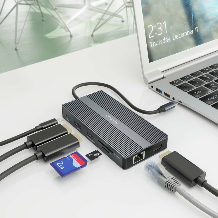 AISENS ASUC-12P017-GR base para portátil y replicador de puertos Alámbrico USB 3.2 Gen 1 (3.1 Gen 1) Type-C