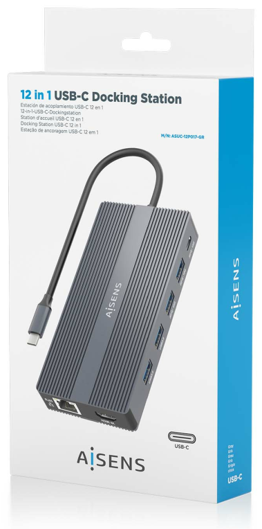 AISENS ASUC-12P017-GR base para portátil y replicador de puertos Alámbrico USB 3.2 Gen 1 (3.1 Gen 1) Type-C