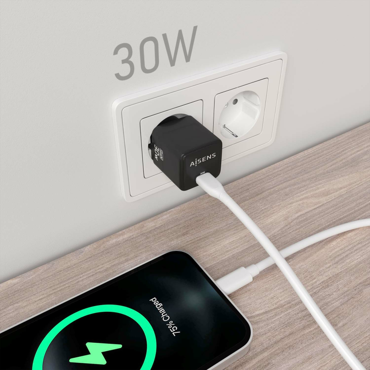 AISENS ASCH-30W1P036-BK cargador de dispositivo móvil Universal Corriente alterna Carga rápida Interior