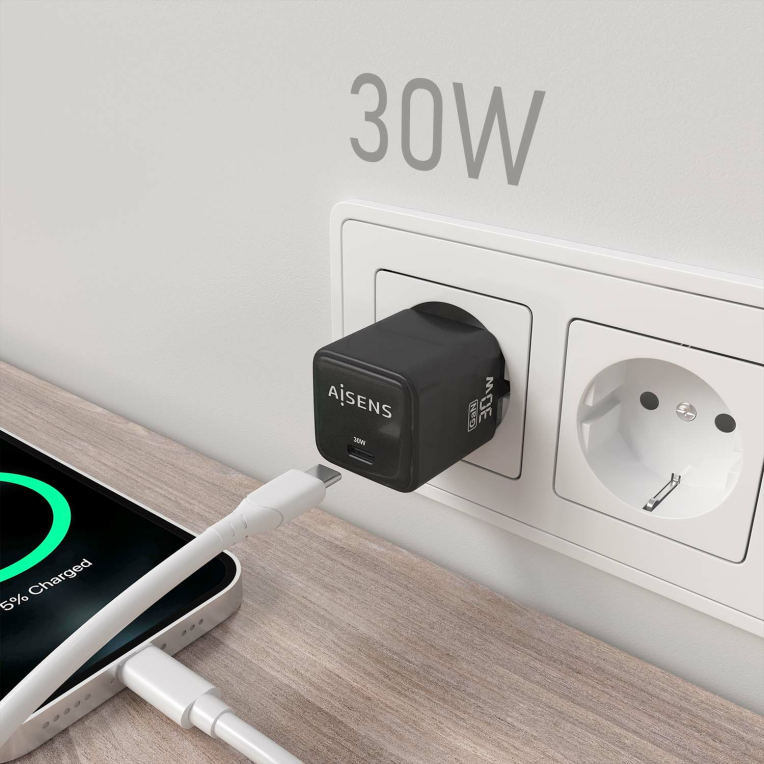 AISENS ASCH-30W1P036-BK cargador de dispositivo móvil Universal Corriente alterna Carga rápida Interior