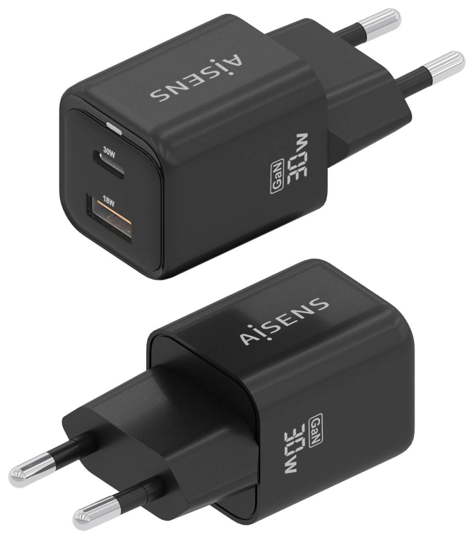 AISENS ASCH-30W2P021-BK cargador de dispositivo móvil Universal Corriente alterna Carga rápida Interior