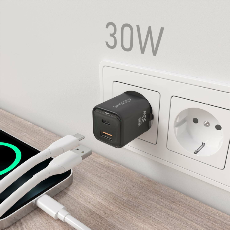 AISENS ASCH-30W2P021-BK cargador de dispositivo móvil Universal Corriente alterna Carga rápida Interior