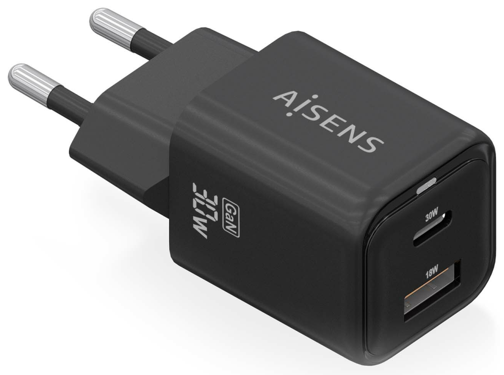 AISENS ASCH-30W2P021-BK cargador de dispositivo móvil Universal Corriente alterna Carga rápida Interior
