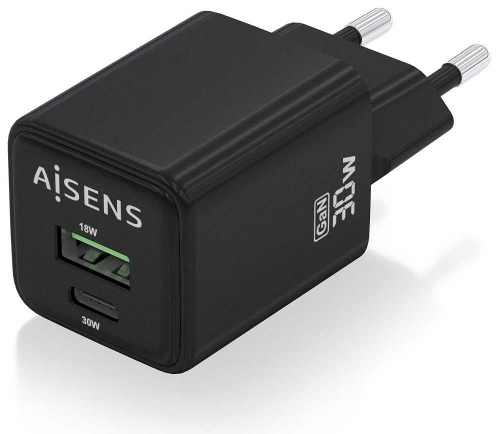 AISENS ASCH-30W2P038-BK cargador de dispositivo móvil Universal Corriente alterna Carga rápida Interior
