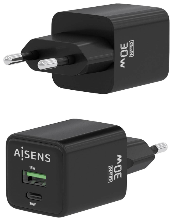 AISENS ASCH-30W2P038-BK cargador de dispositivo móvil Universal Corriente alterna Carga rápida Interior