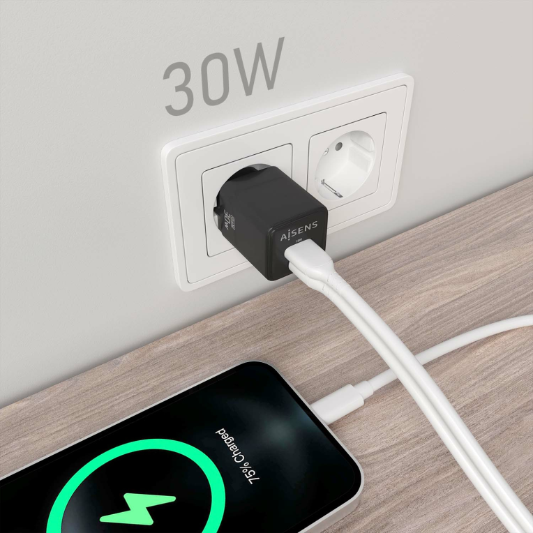 AISENS ASCH-30W2P038-BK cargador de dispositivo móvil Universal Corriente alterna Carga rápida Interior