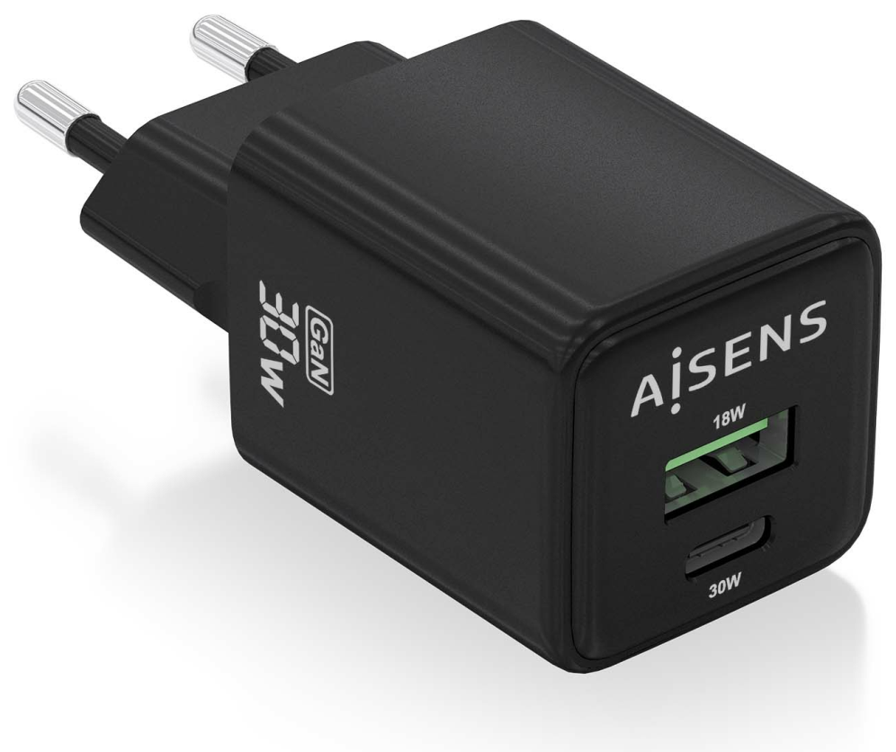AISENS ASCH-30W2P038-BK cargador de dispositivo móvil Universal Corriente alterna Carga rápida Interior