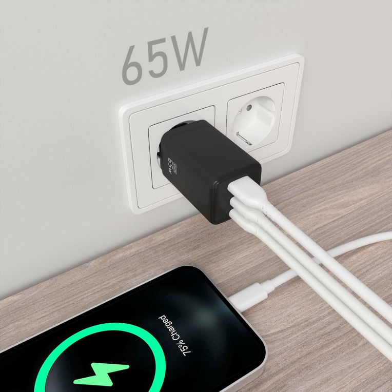 AISENS ASCH-65W3P042-BK cargador de dispositivo móvil Universal Corriente alterna Carga rápida Interior