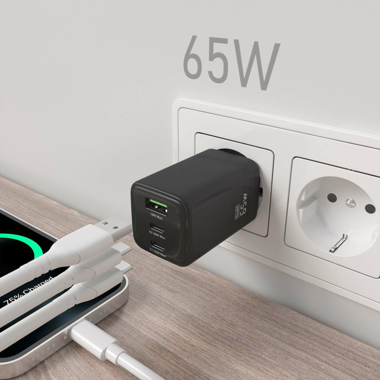 AISENS ASCH-65W3P042-BK cargador de dispositivo móvil Universal Corriente alterna Carga rápida Interior