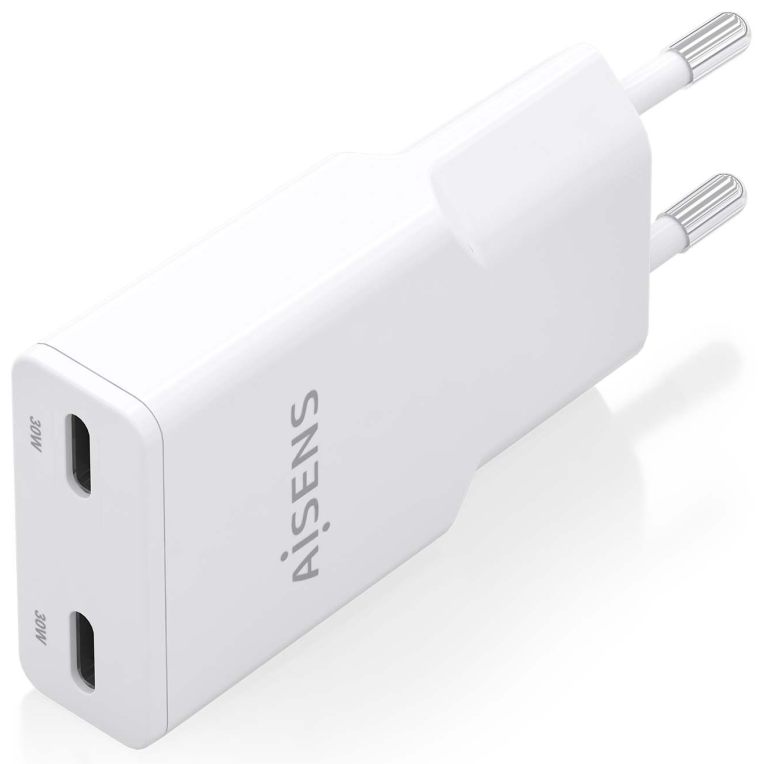 AISENS ASCH-30W2P048-W cargador de dispositivo móvil Cámara digital, MP3, MP4, Teléfono móvil, Navegante, Portátil, Consola de juegos portátil, Smartphone, Tableta, Universal Blanco Corriente alterna Carga rápida Interior