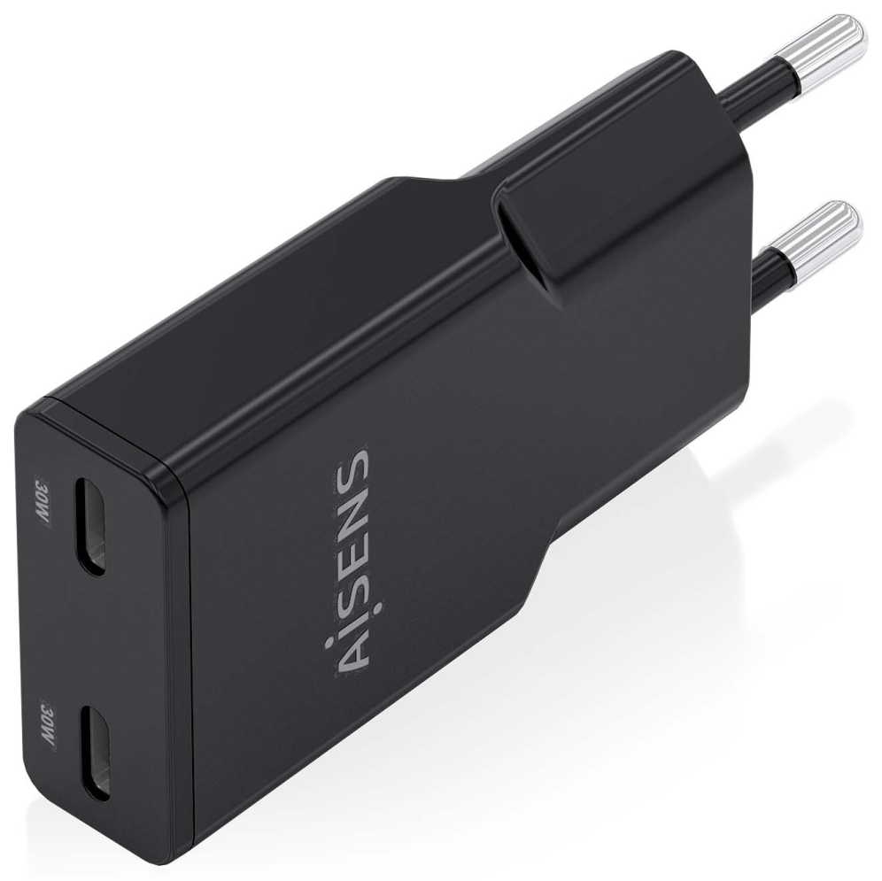 AISENS ASCH-30W2P049-BK cargador de dispositivo móvil Cámara digital, MP3, MP4, Teléfono móvil, Navegante, Portátil, Consola de juegos portátil, Smartphone, Tableta, Universal Negro Corriente alterna Carga rápida Interior