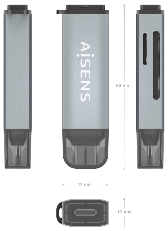 AISENS ASCR-2C10-GR lector de tarjeta USB 3.2 Gen 1 (3.1 Gen 1) Type-C