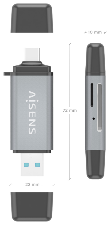 AISENS ASCR-2AC11-GR lector de tarjeta USB 3.2 Gen 1 (3.1 Gen 1) Type-A/Type-C