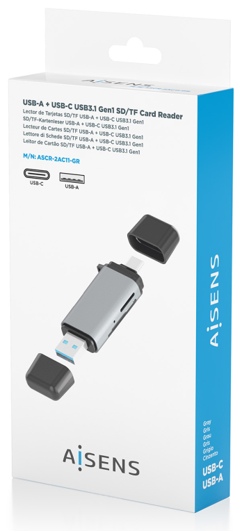 AISENS ASCR-2AC11-GR lector de tarjeta USB 3.2 Gen 1 (3.1 Gen 1) Type-A/Type-C
