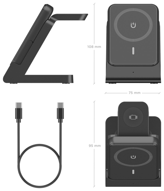 AISENS ASCH-15W4WC064-BK cargador de dispositivo móvil Auriculares, Smartphone, Reloj inteligente Cargador inalámbrico Interior
