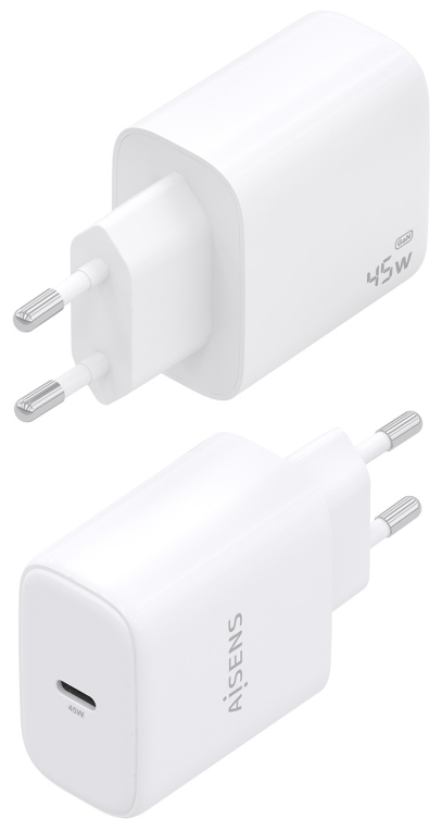 AISENS Cargador GaN 45W, 1xUSB-C PD3.0, Blanco