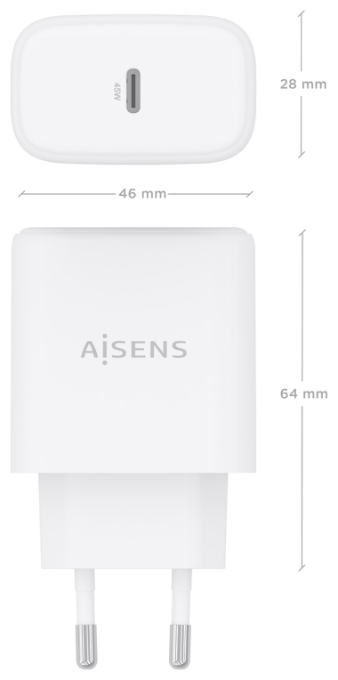 AISENS Cargador GaN 45W, 1xUSB-C PD3.0, Blanco
