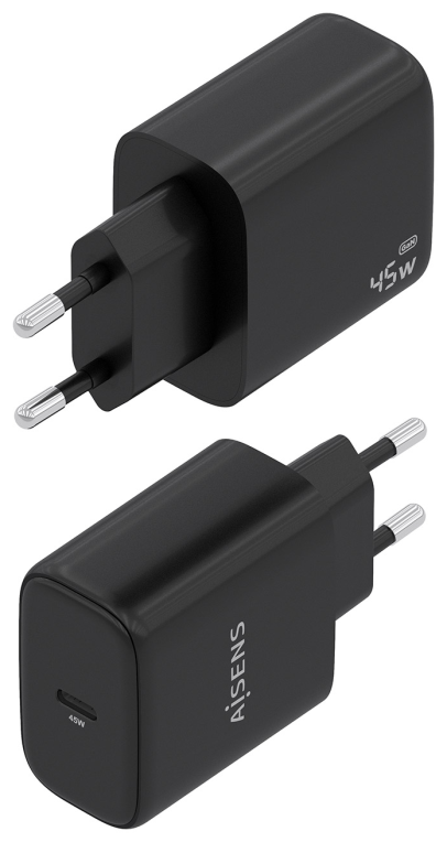 AISENS Cargador GaN 45W, 1xUSB-C PD3.0, Negro