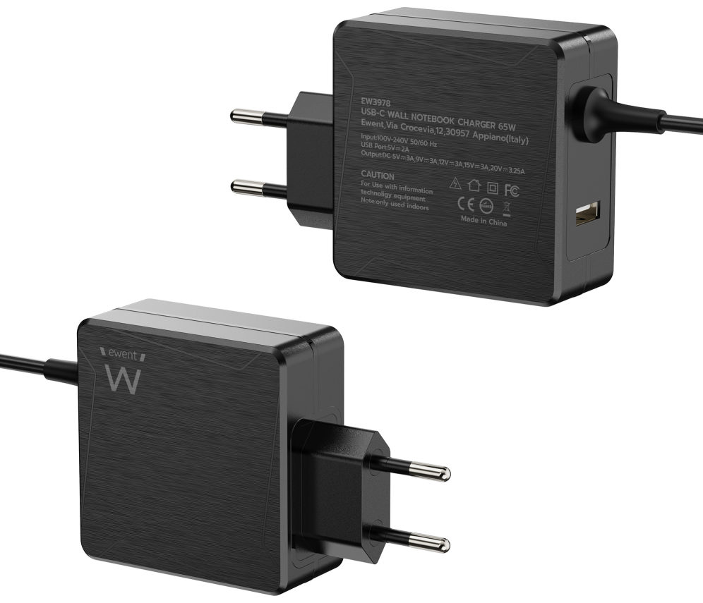 Ewent EW3978 cargador de dispositivo móvil Portátil Negro Corriente alterna Carga rápida Interior
