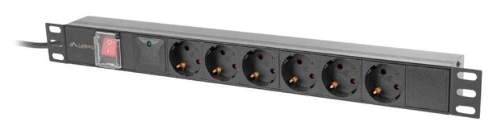 Lanberg PDU-06F-0200-BK unidad de distribución de energía (PDU) 6 salidas AC 1U Negro