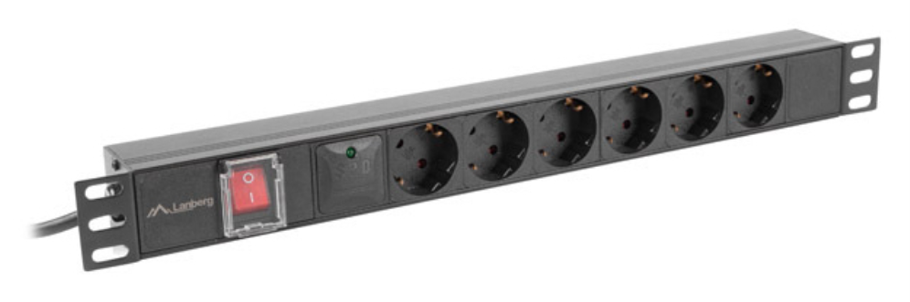 Lanberg PDU-06F-0200-BK unidad de distribución de energía (PDU) 6 salidas AC 1U Negro