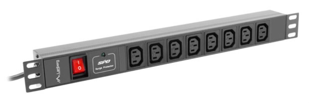 Lanberg PDU-08I-0200-C20-BK unidad de distribución de energía (PDU) 8 salidas AC 1U Negro