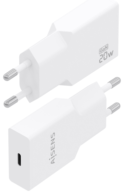 AISENS Cargador Ultra Delgado GaN 20W, 1xUSB-C PD3.0, Blanco