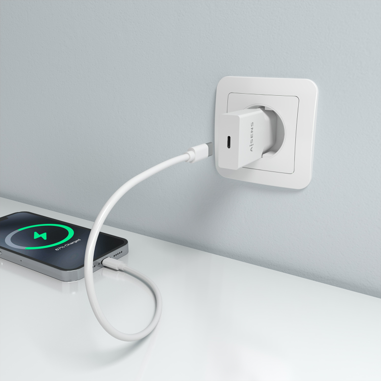 AISENS Cargador Ultra Delgado GaN 20W, 1xUSB-C PD3.0, Blanco