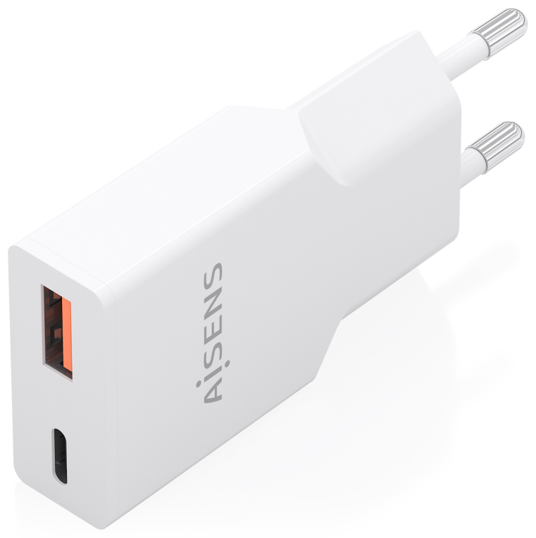 AISENS Cargador Ultra Delgado GaN 30W, 1xUSB-C PD3.0 QC4.0, 1xUSB-A QC3.0, Blanco
