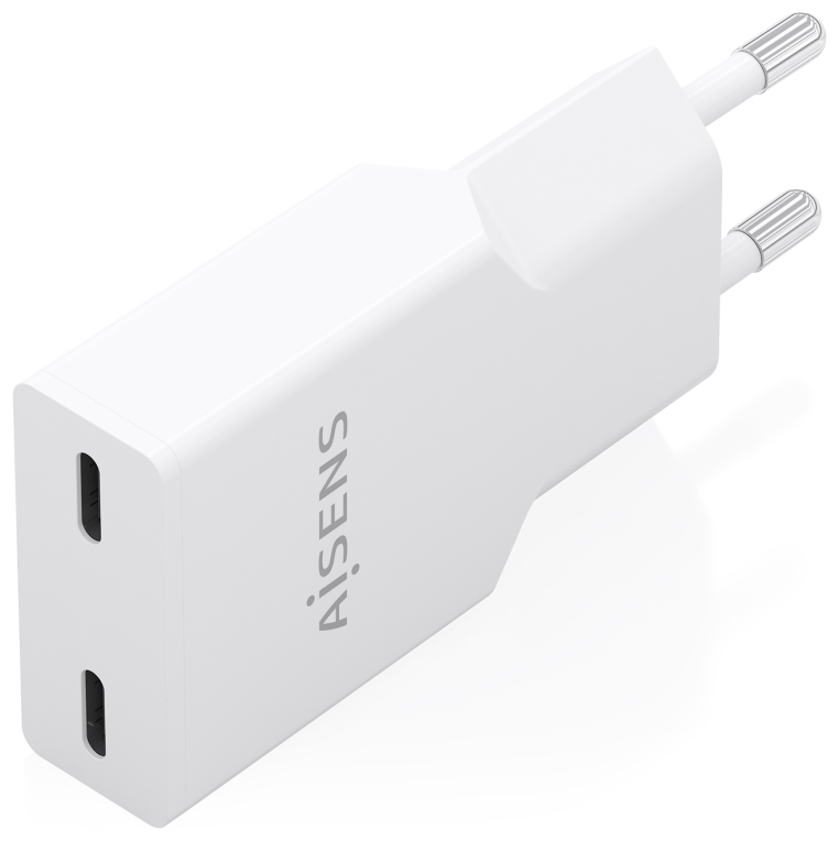 AISENS Cargador Ultra Delgado GaN 30W, 2xUSB-C PD3.0, Blanco