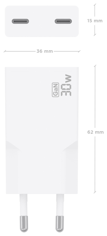 AISENS Cargador Ultra Delgado GaN 30W, 2xUSB-C PD3.0, Blanco
