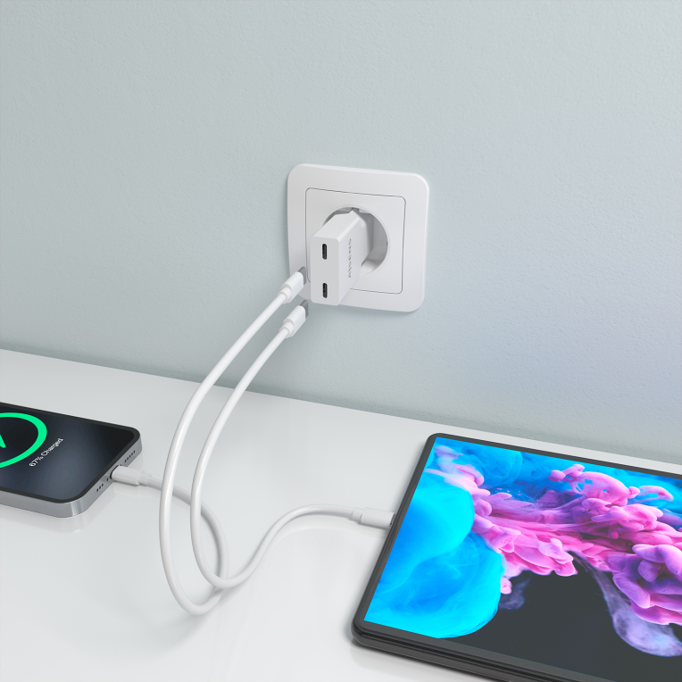 AISENS Cargador Ultra Delgado GaN 30W, 2xUSB-C PD3.0, Blanco