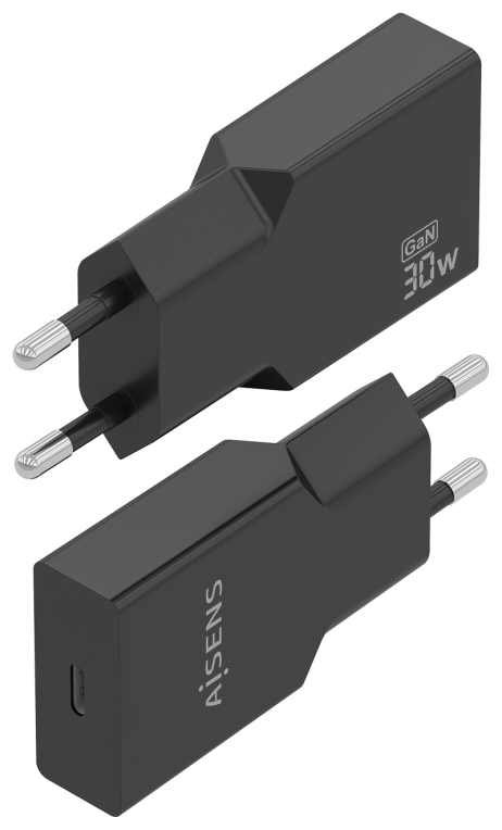 AISENS Cargador Ultra Delgado GaN 30W, 1xUSB-C PD3.0, Negro