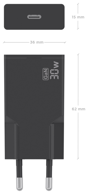 AISENS Cargador Ultra Delgado GaN 30W, 1xUSB-C PD3.0, Negro