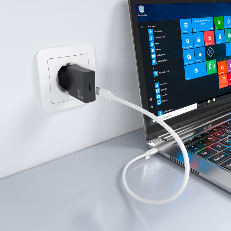 AISENS Cargador Ultra Delgado GaN 30W, 1xUSB-C PD3.0, Negro